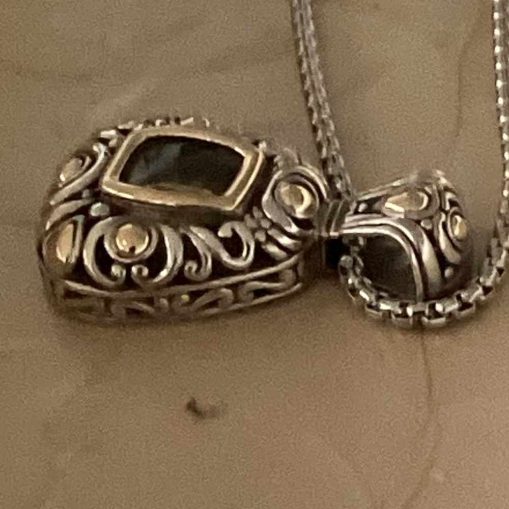 John Hardy Sterling Silver 18k Gold Peridot Large Slide Pendant & Necklace - Picture 8 of 13